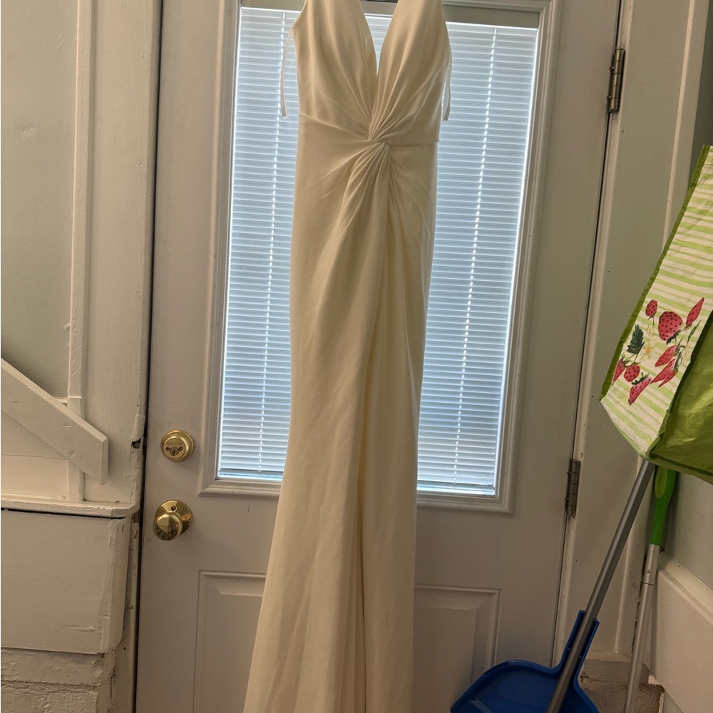 Elegant Cream Halter Maxi Dress Jovani 2